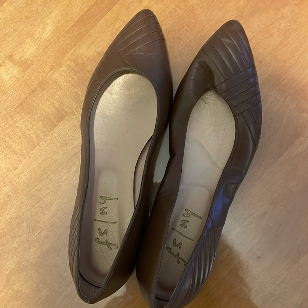 French Sole Brown Quilted Pointed Toe Flats